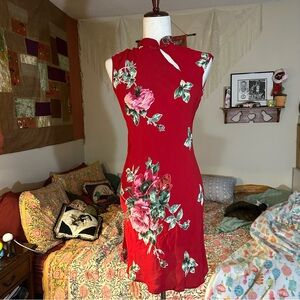 Floral Red Sleeveless Dress